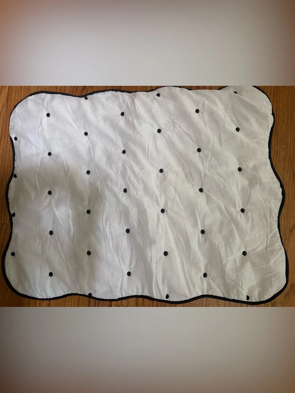 New:Kate Spade black & white scalloped embroidered polkadot quilt standard sham